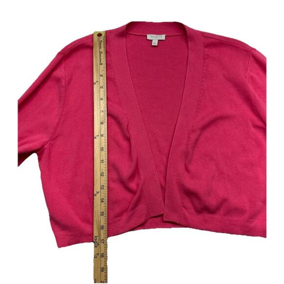 Talbots Open Cardigan Crop Sweater Womens Large Ruffle Sleeve Pink - Picture 3 of 7